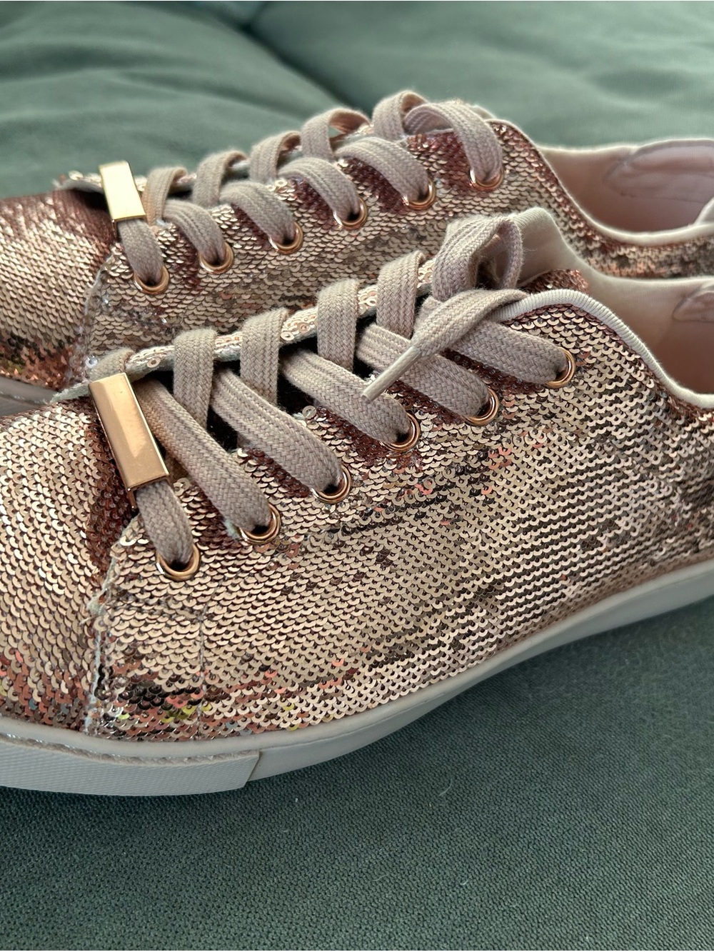 Aldo Rose Gold Sequin Lace-Up Sneakers